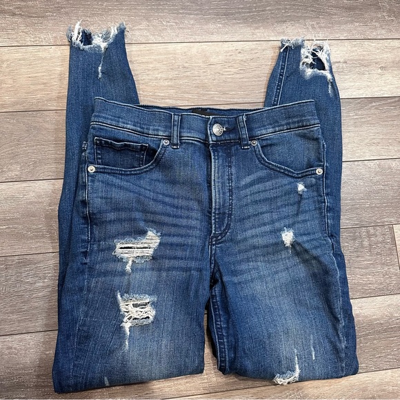 Express High Waisted Denim Perfect Stretch Ripped Ankle Skinny Jeans 4 Regular - Picture 13 of 16